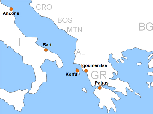 Karte Fhren von und nach Korfu