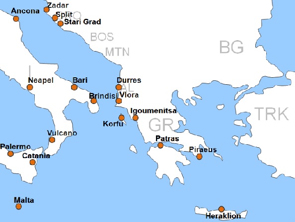 Karte Fhren von Italien nach Griechenland