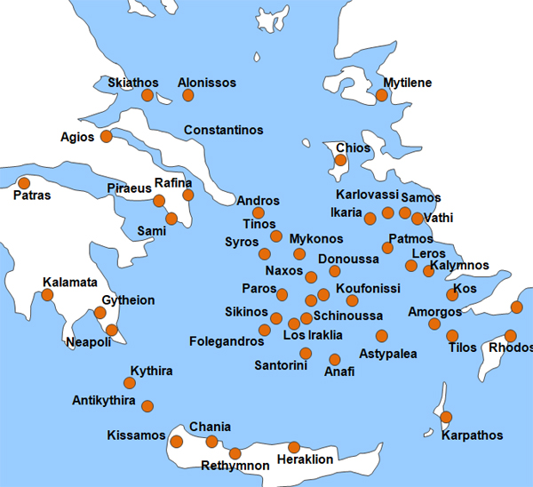 Karte Fhren von und nach Mykonos