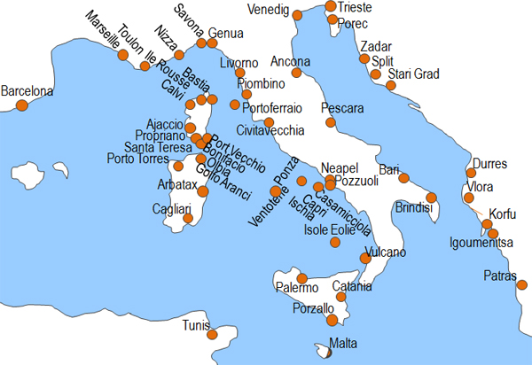 Karte Fhre mit Adria Ferries Fhrstrecken Fhrlinien Fhrberfahrten