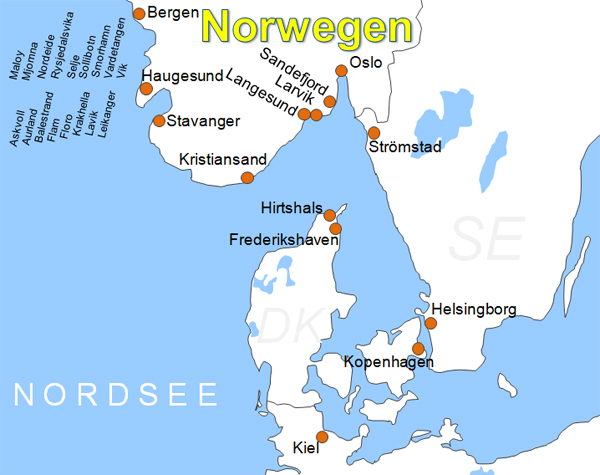 Karte Fhren von und nach Norwegen Fhrstrecken Fhrlinien Fhrberfahrten