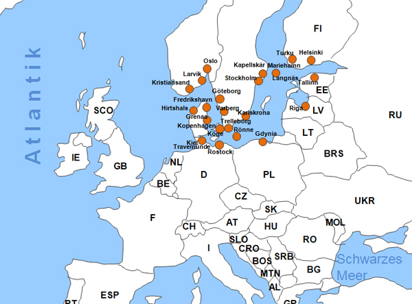 Karte Fhren von und nach Skandinavien
