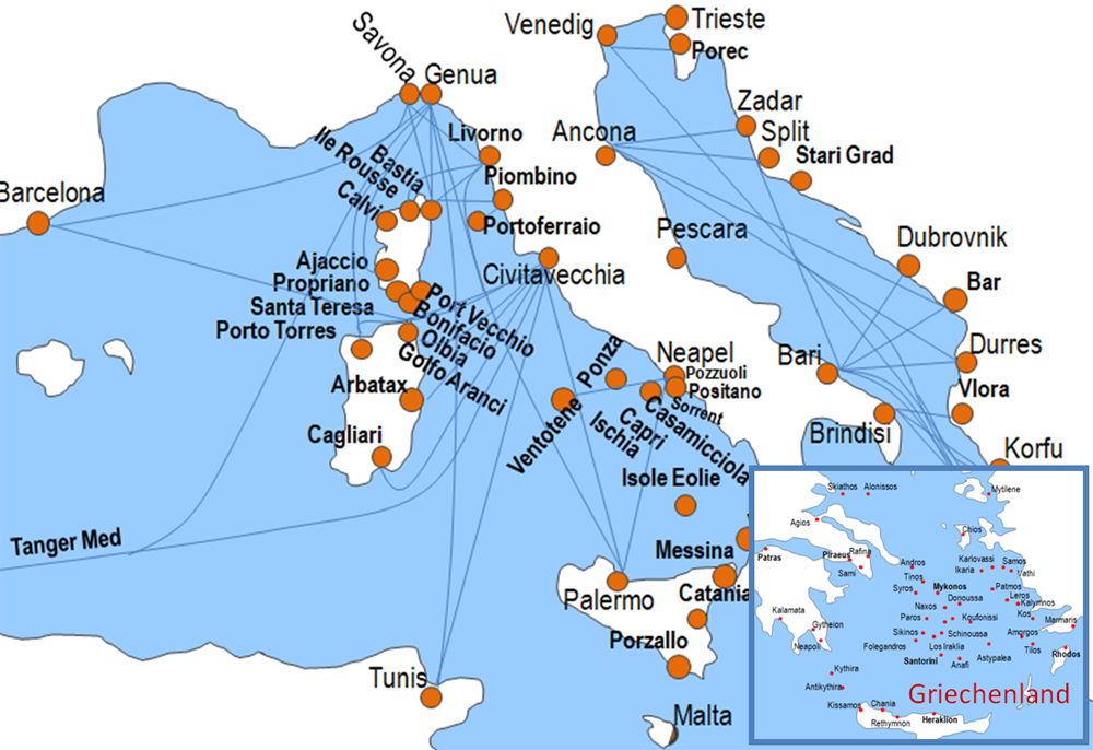Karte F�hren in der Nordsee, Ostsee und im Mittelmeer online buchen