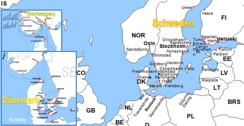 Karte F�hren in der Nordsee, Ostsee und im Mittelmeer online buchen