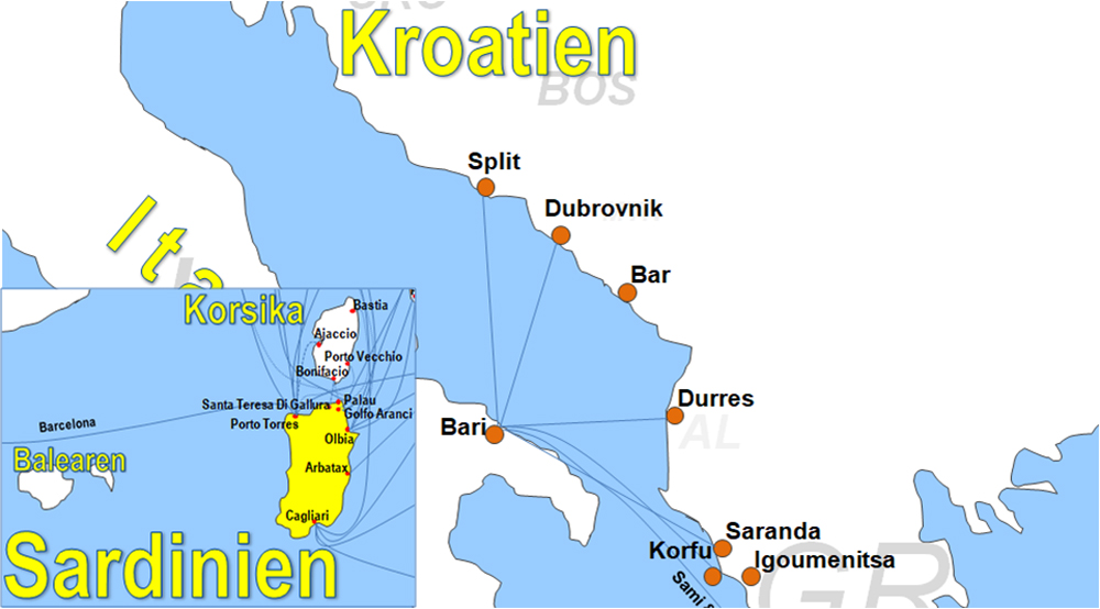 Karte F�hren in der Nordsee, Ostsee und im Mittelmeer online buchen