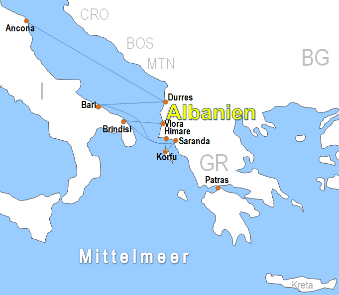 Karte Fhren von und ab Albanien