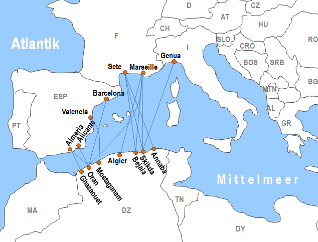 Karte Fhren von und nach Mostaganem