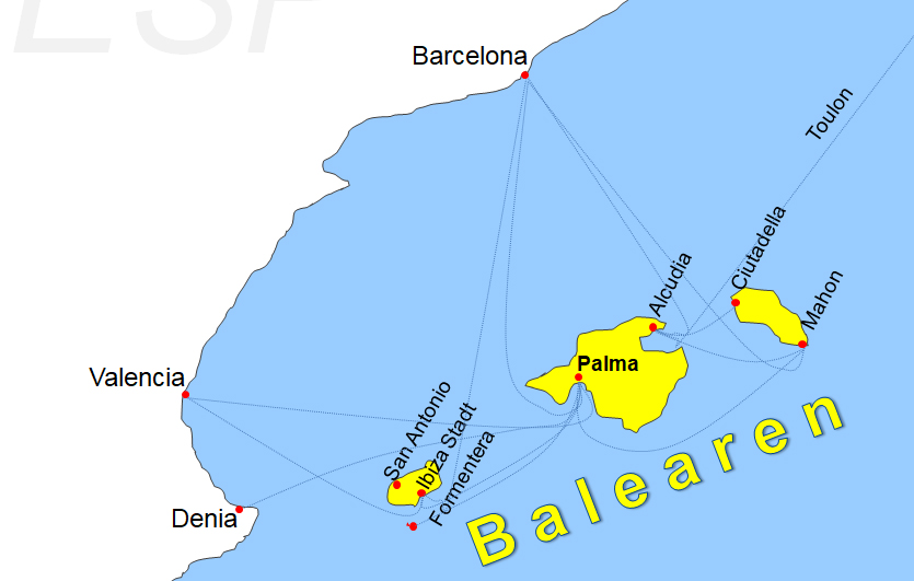Karte Fähren von Palma de Mallorca nach Denia