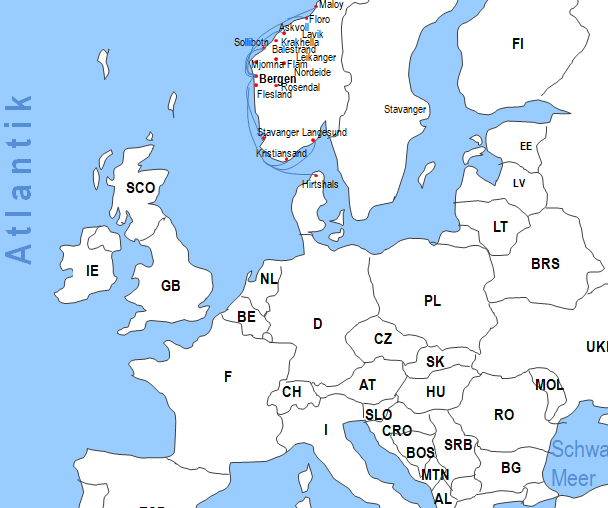 Karte Fhren von und nach Bergen