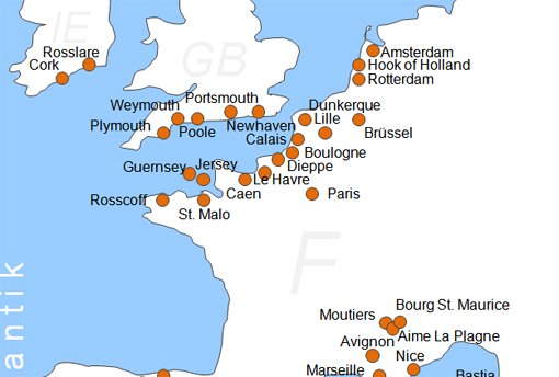 Karte Fhren von und nach Caen