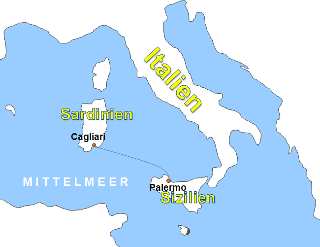 Karte Fhren von und nach Cagliari
