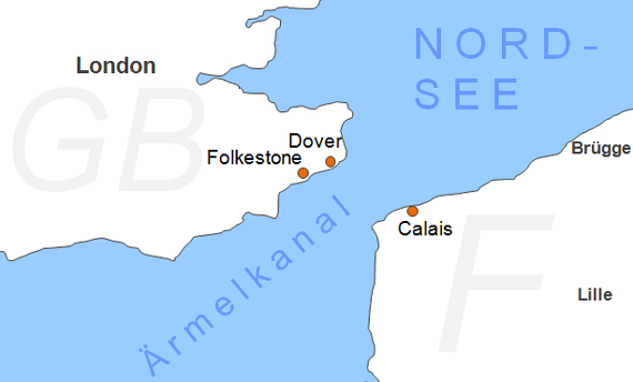 Karte Fähren Fährstrecke von Calais nach Dover übersetzen