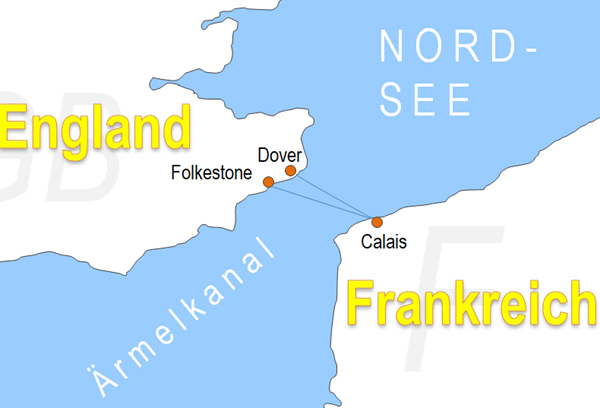 Karte Fhren Fhrstrecke von Calais nach Dover bersetzen