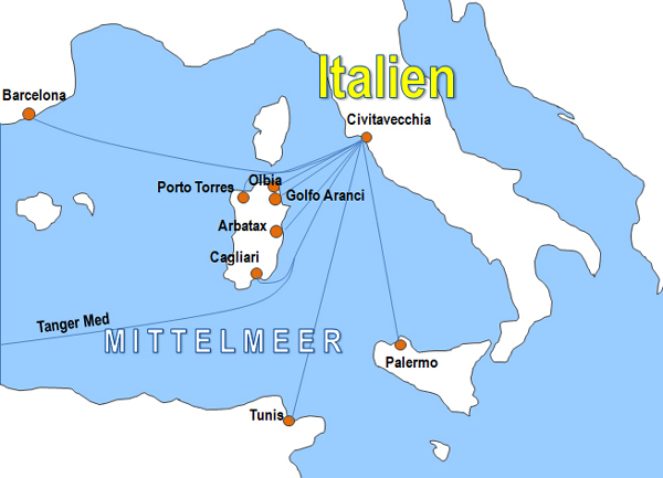 Karte Fhren von und nach Civitavecchia
