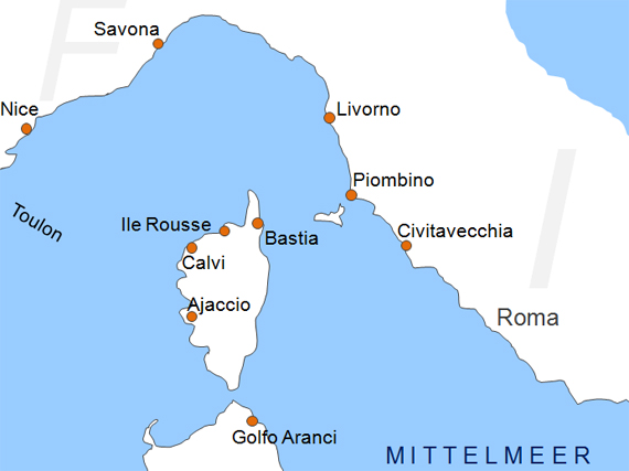 Karte Fähren Corsica Sardinia Ferries Reederei Fährgesellschaft Fährlinien Fährstrecken