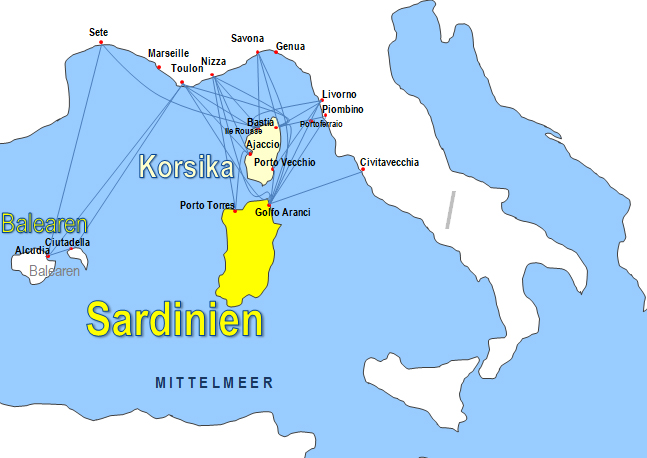 Karte Fhren Corsica Sardinia Ferries Reederei Fhrgesellschaft Fhrlinien Fhrstrecken