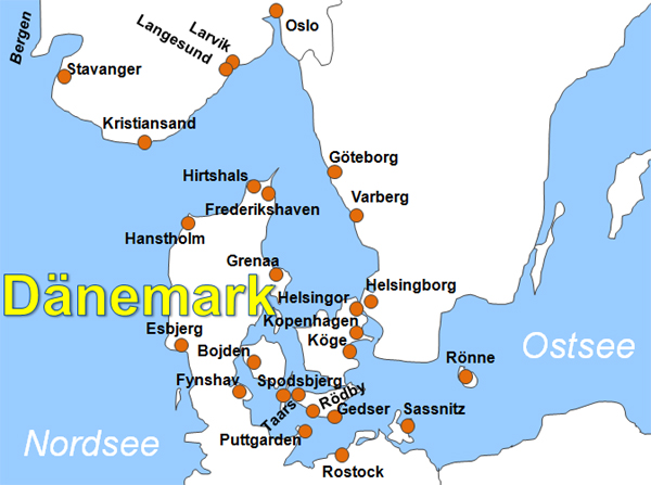 Karte Fähren von und nach Bornholm