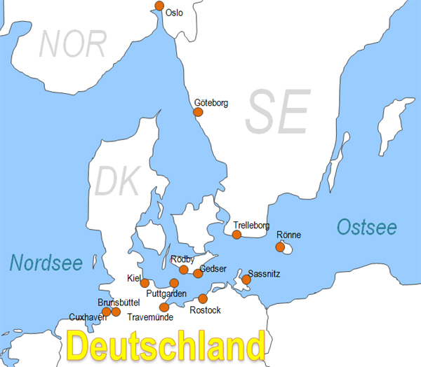 Karte Fähren Deutschland Fährstrecken Fährlinien Fährüberfahrten