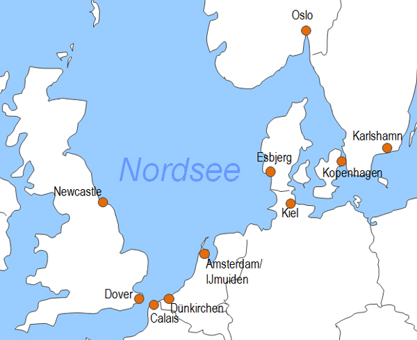 Karte Fähren DFDS Seaways Reederei Fährgesellschaft Fährlinien Fährstrecken