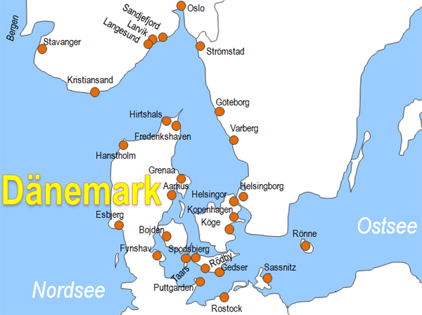 Karte Fähren von Kopenhagen nach Oslo