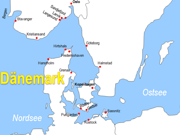 Karte Fähren von Hirtshals nach Langesund