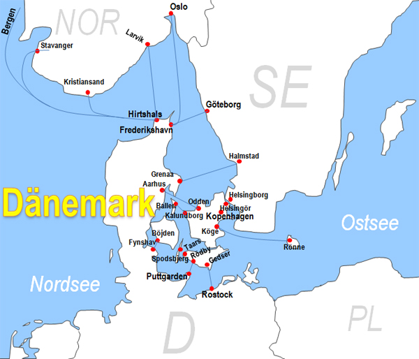Karte Fhren von Hirtshals nach Kristiansand