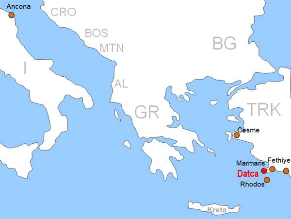 Karte Fhren von und nach Datca