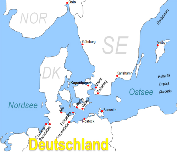 Karte Fähren von und nach Rostock