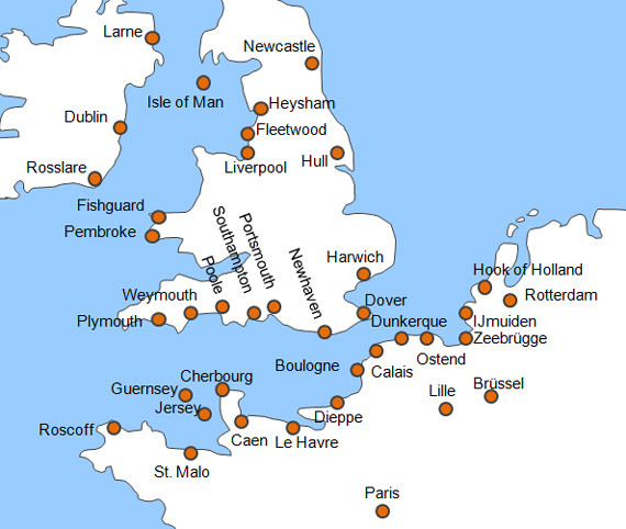 Karte Fhren von Roscoff nach Plymouth