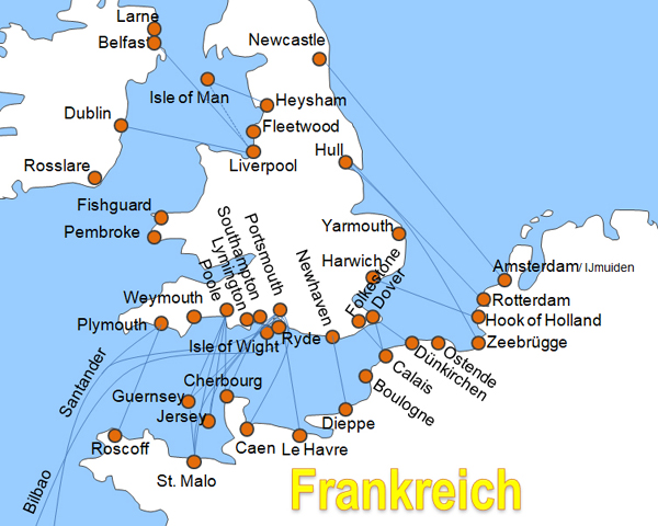 Karte Fhren von und nach Poole