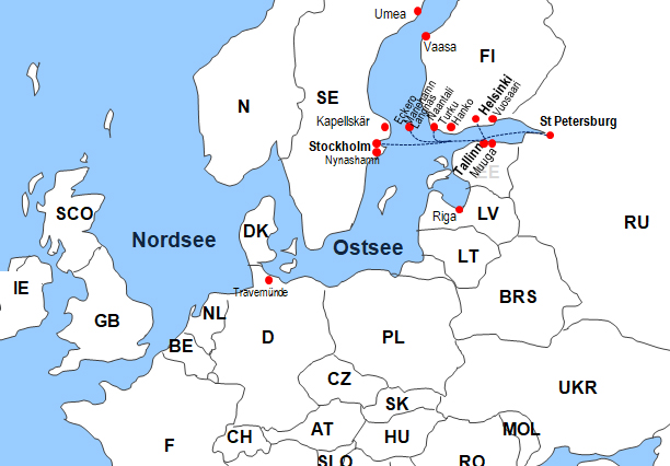 Karte Fhren von und nach Estland