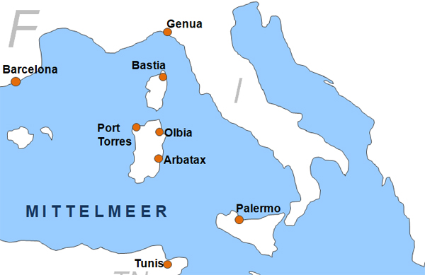 Karte Fhren von und nach Genua