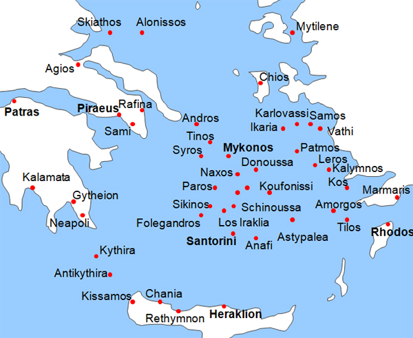Karte Fähren von und nach Griechenland
