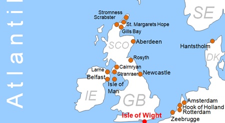 Karte F�hren nach Isle of Wight