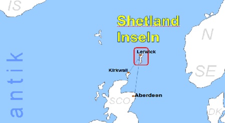Karte F�hren zu den Shetland Inseln