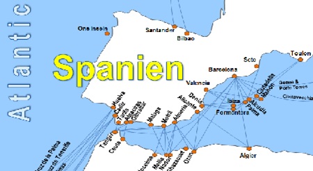 Karte F�hren nach Spanien