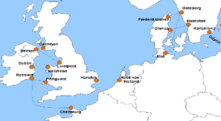 Karte F�hrverbindungen mit der Reederei Stena Line