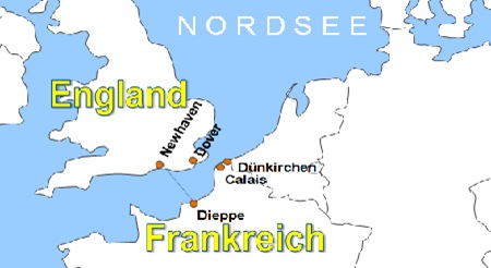 Karte F�hrverbindungen mit der Reederei Transmanche Ferries