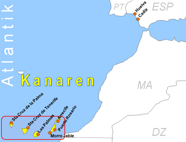 Karte Fähren von und zu den Kanaren Fährstrecken Fährlinien Fährüberfahrten