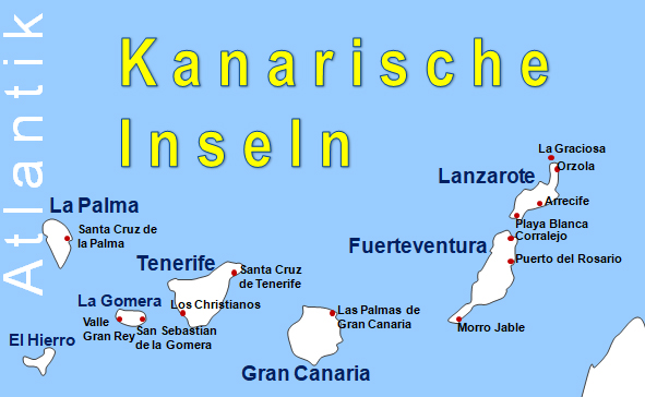 Karte Fhren zwischen den Kanarischen Inseln