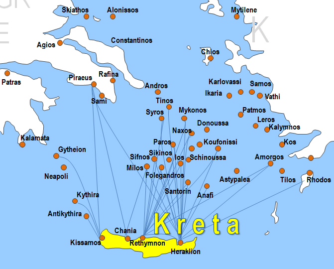 Karte Fhren von und nach Kreta Fhrstrecken Fhrlinien Fhrberfahrten