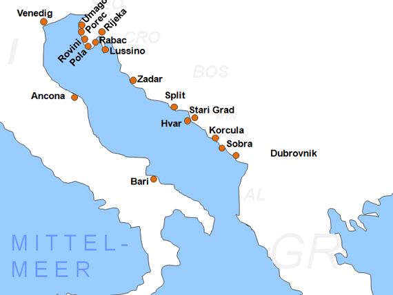 Karte Fähren von und nach Venedig