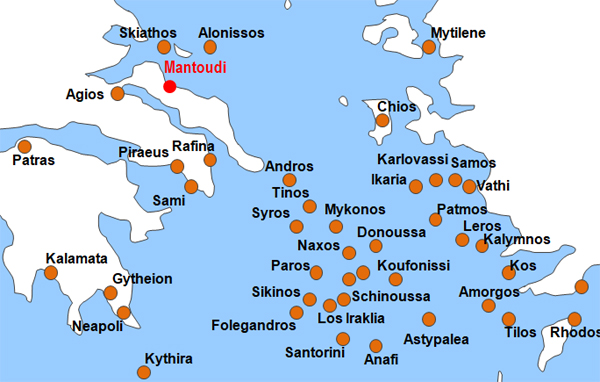 Karte Fhren von und nach Mantoudi
