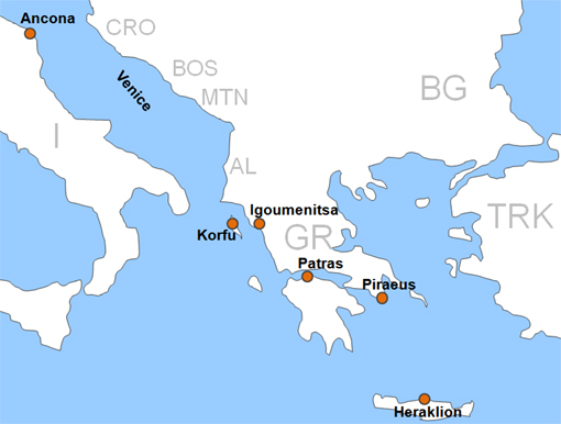 Karte Fähren Minoan Lines Reederei Fährgesellschaft Fährlinien Fährstrecken