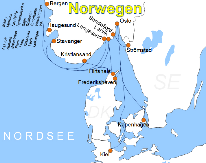 Karte Fhren von und nach Oslo