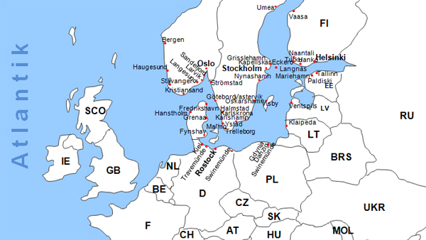 Karte Fhrstrecken Fhrlinien in der Ostsee