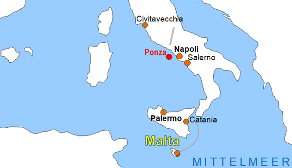 Karte Fhren von und nach Ponza