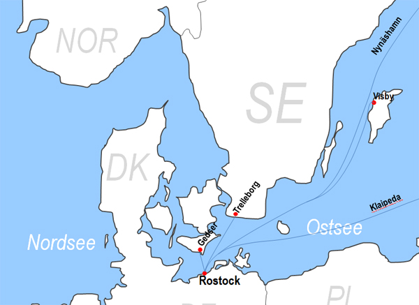 Karte F�hrstrecke von und nach Rostock