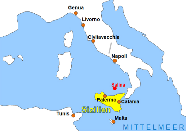 Karte Fhren von Neapel nach Salina