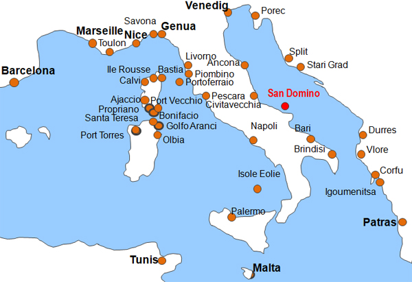 Karte Fhren von und nach San Domino